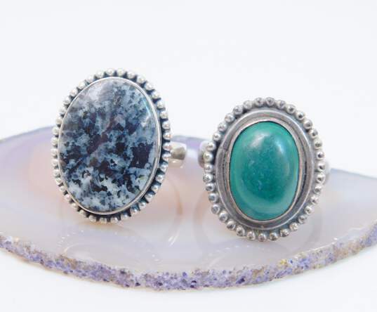 Variety 925 Sterling Silver Abalone Malachite & Faux Turquoise Multi Stone Rings 31.0g image number 2