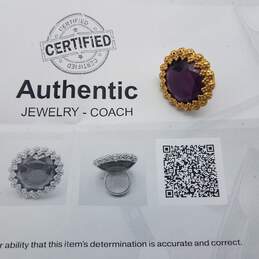 Coach Authentic Gold Tone Faceted Purple Glass Statement Size 5 3/4 Ring W /COA 23.4g