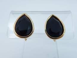 Vintage SAL Swarovski Faceted Black Glass Gold Tone Clip On Earrings 11.9g