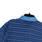 Mens Blue Striped Pointed Collar Button Short Sleeve Polo Shirt Size M image number 4