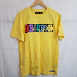 Hudson Outerwear yellow DRIPPIN applique letters t shirt size L