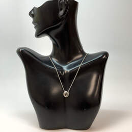 Designer Coach Silver-Tone Link Chain Crystal Cut Stone Pendant Necklace