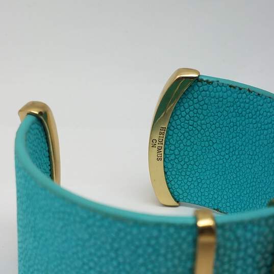 Heidi Deus Gold Tone Faux Leather Crystal 6 Inch Cuff Bracelet 52.0g w/Box image number 9