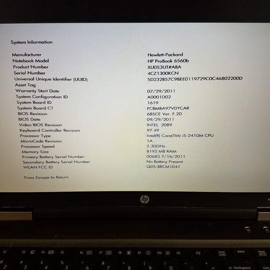HP ProBook 6560b 15in Laptop Intel i5-2410M CPU 8GB RAM NO HDD image number 7