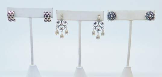 JRI Mexico & Artisan 925 Woven Granulated & Scrolled Dangles Post Earrings & Bar Brooch 21.7g image number 2