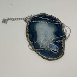 Designer Kendra Scott Silver-Tone Chain Blue Crystal Stone Pendant Necklace
