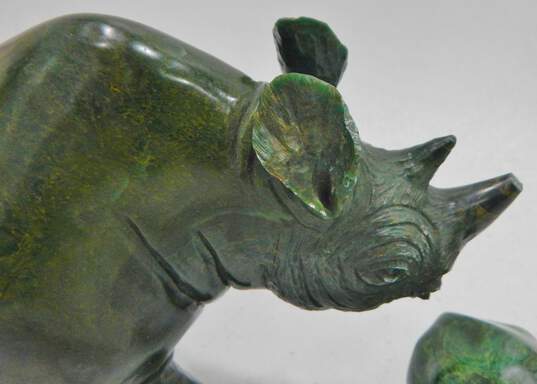 2 Hand Carved Verdite African Jade Stone Rhino Sculptures Figurines image number 2
