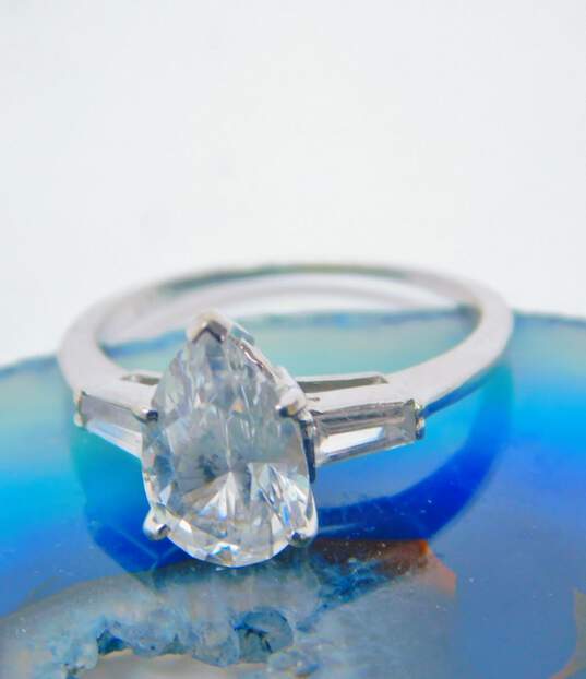 14K White Gold Pear Cut White Spinel Ring 2.3g image number 2