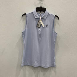 NWT Womens Blue Sleeveless Collared Button Placket Polo Shirt Size Medium