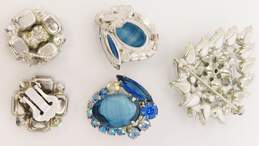VNTG Weiss Icy Blue Rhinestones Teardrop Brooch w/Cluster Clip On Earrings alternative image
