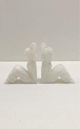 Hand Crafted White Onyx Indigenous Art Vintage Carved Stone Bookends