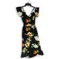 Womens Black Floral Cap Sleeve Back Zip Knee Length Fit & Flare Dress Size 2 image number 1