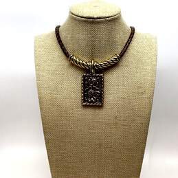 Designer Brighton Gold-Tone Braided Leather Cord Pendant Necklace