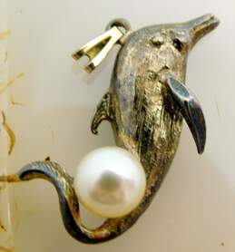 Artisan 925 Howling Wolf & Dolphin Faux Pearl Pendants & Elephant Links Bracelet alternative image