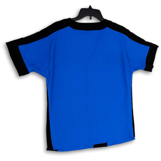 Womens Blue Black V-Neck Short Sleeve Pullover Blouse Top Size Medium image number 3
