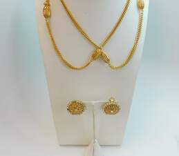 VTG Kramer & Emmons Goldtone Rhinestone Scrolls Earrings & Wrap Chain Necklace