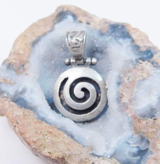 Artisan 925 Teardrop & Spiral Pendants Necklace & Lapis Lazuli Cabochon Granulated Drop & Swirl Knot Post Earrings 33.1g image number 3