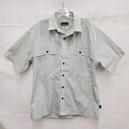 Patagonia MN's Island Hopper White & Blue Plaid Short Sleeve Shirt Size M