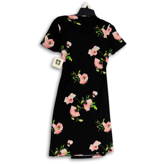 NWT Womens Black Floral V-Neck Short Sleeve Wrap Dress Size 4 image number 2