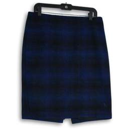 Ann Taylor LOFT Womens Blue Black Plaid Back Zip Straight & Pencil Skirt Size 10