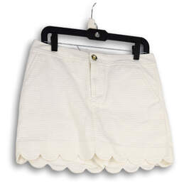 Womens White Flat Front Slash Pockets Scalloped Hem Mini Skort Size 6