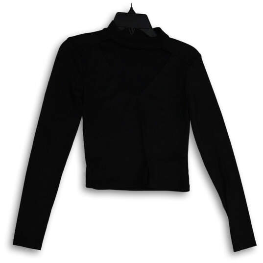 Womens Black Long Sleeve Cutout Pullover Cropped Blouse Top Size 5 image number 1