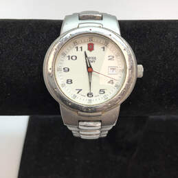 Designer Swiss Army Silver-Tone Date Indicator Round Dial Analog Wristwatch