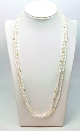 Romantic 14K Yellow Gold Clasp & Beaded Pearl Multi Strand Necklace 30.7g