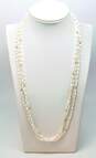 Romantic 14K Yellow Gold Clasp & Beaded Pearl Multi Strand Necklace 30.7g image number 1