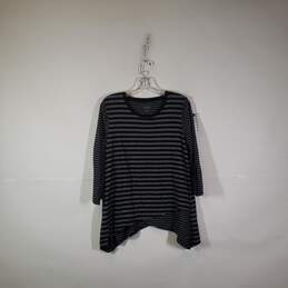 Womens Performance Quick Dry Striped Round Neck 3/4 Sleeve T-Shirt Size Large