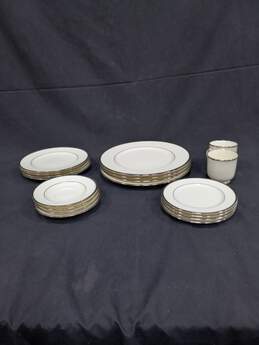 Noritake Bone China 18pc White w/ Silver Tone Trim Plates & Cups Bundle