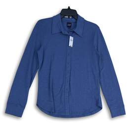 NWT GAP Womens Blue Spread Collar Long Sleeve Button-Up Shirt Size Small