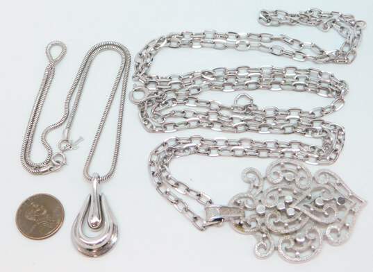 Vintage Crown Trifari Silver Tone Pendant Necklaces 54.3g image number 5