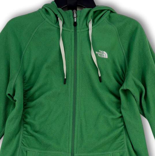 Womens Green Ruched Long Sleeve Drawstring Pockets Full-Zip Hoodie Size L image number 3