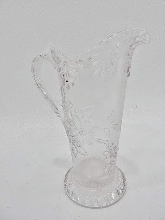 Vintage 10 Inch Floral Crystal Glass Pitcher image number 1