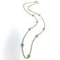 Designer J. Crew Gold-Tone Green Oval Shape Beads Bamboo Chain Necklace image number 2