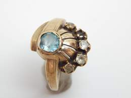 Vintage 10K Yellow Gold Blue Topaz Clear Spinel Ring 2.8g