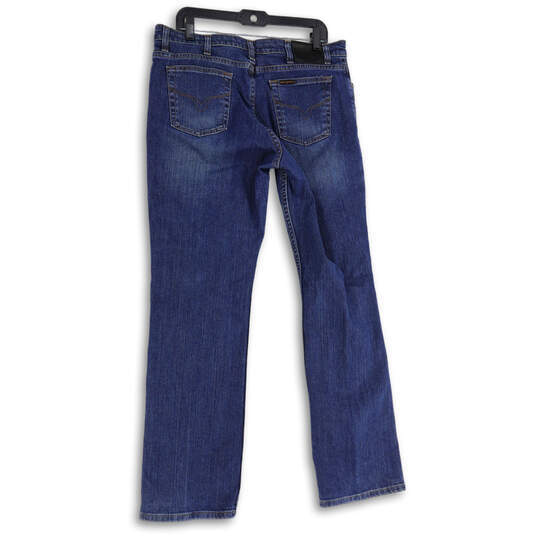 Womens Blue Denim Medium Wash 5 Pocket Design Straight Jeans Size 14L image number 3