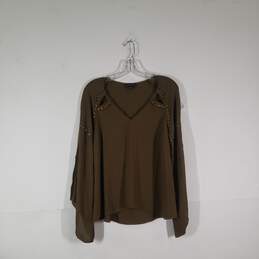 Womens Brown Long Sleeve V-Neck Beaded Blouse Top Size Medium alternative image