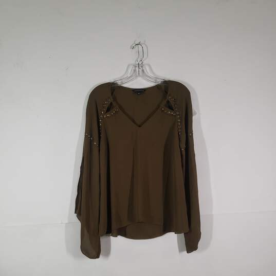 Womens Brown Long Sleeve V-Neck Beaded Blouse Top Size Medium image number 2