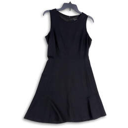 Womens Black Sleeveless Round Neck Back Zip Fit & Flare Dress Size 4