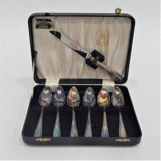 Viners of Sheffield Silver Plate Grapefruit Complete Boxed Set 6 Spoons Knife image number 6
