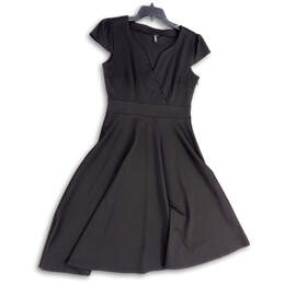 Womens Black Cap Sleeve Side Zip Knee Length A-Line Dress Size Medium