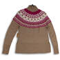 Womens Tan Pink Fair Isle Long Sleeve Mock Neck Pullover Sweater Size Small image number 2
