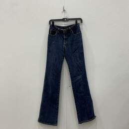 Womens Blue Denim Dark Wash Pockets Stretch Flared Leg Jeans Size 28