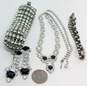Vintage Clear & Black Icy Rhinestone Silver Tone Necklace Bracelets & Screw Back Earrings 68.6g image number 5