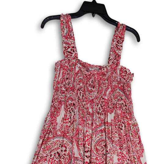 Womens Pink White Paisley Square Neck Sleeveless Midi Fit and Flare Dress 4 image number 3
