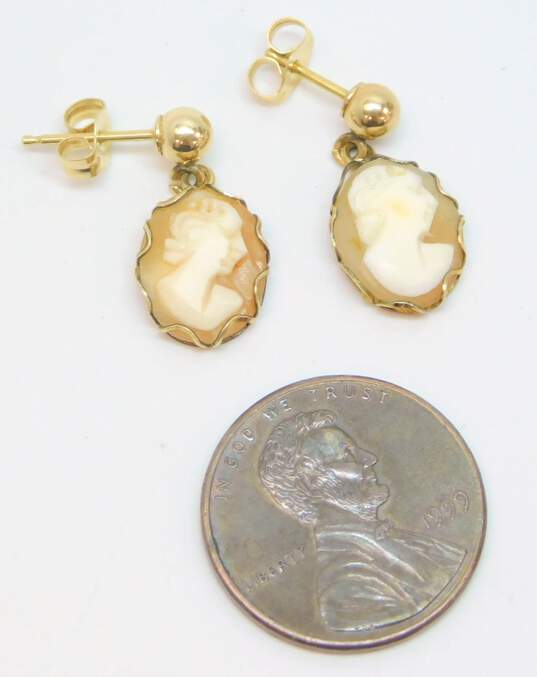 14K Yellow Gold Carved Shell Cameo Dangle Earrings 1.5g image number 8