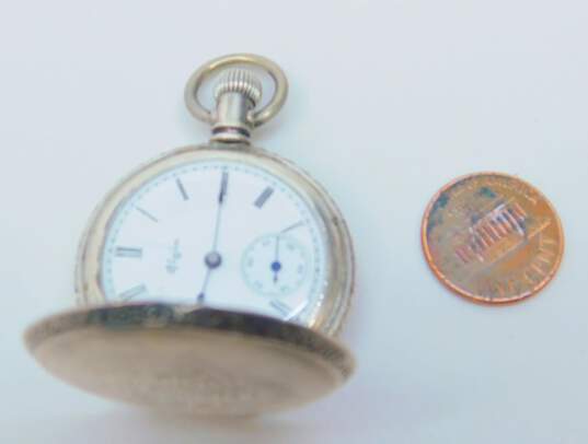 Antique 900 Silver Elgin 7 Jewel Hunting Case Pocket Watch- For Repair 37.6g image number 5