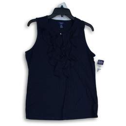 NWT Chaps Womens Navy Blue Ruffle Sleeveless Pullover Blouse Top Size L